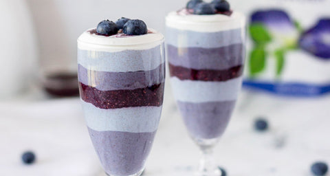 Butterfly Pea Powder Blueberry Chia Puddings from Nature Restore