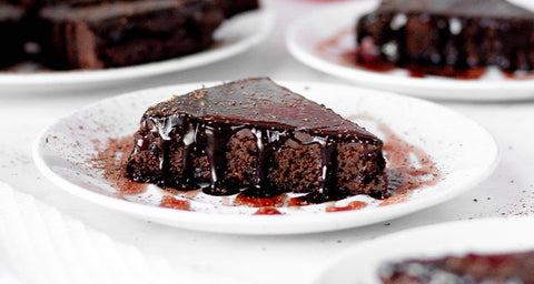 Flourless Chocolate Pomegranate torte made using Nature Restore Organic Pomegranate Juice powder