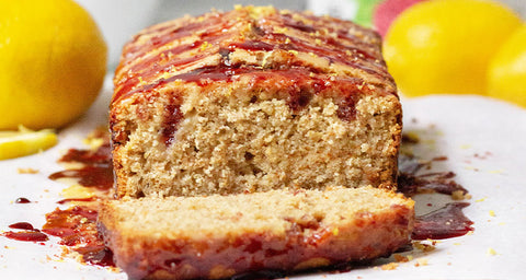 Lemon Loaf with Raspberry Glaze made with Nature Restore Organic Raspberry Powder