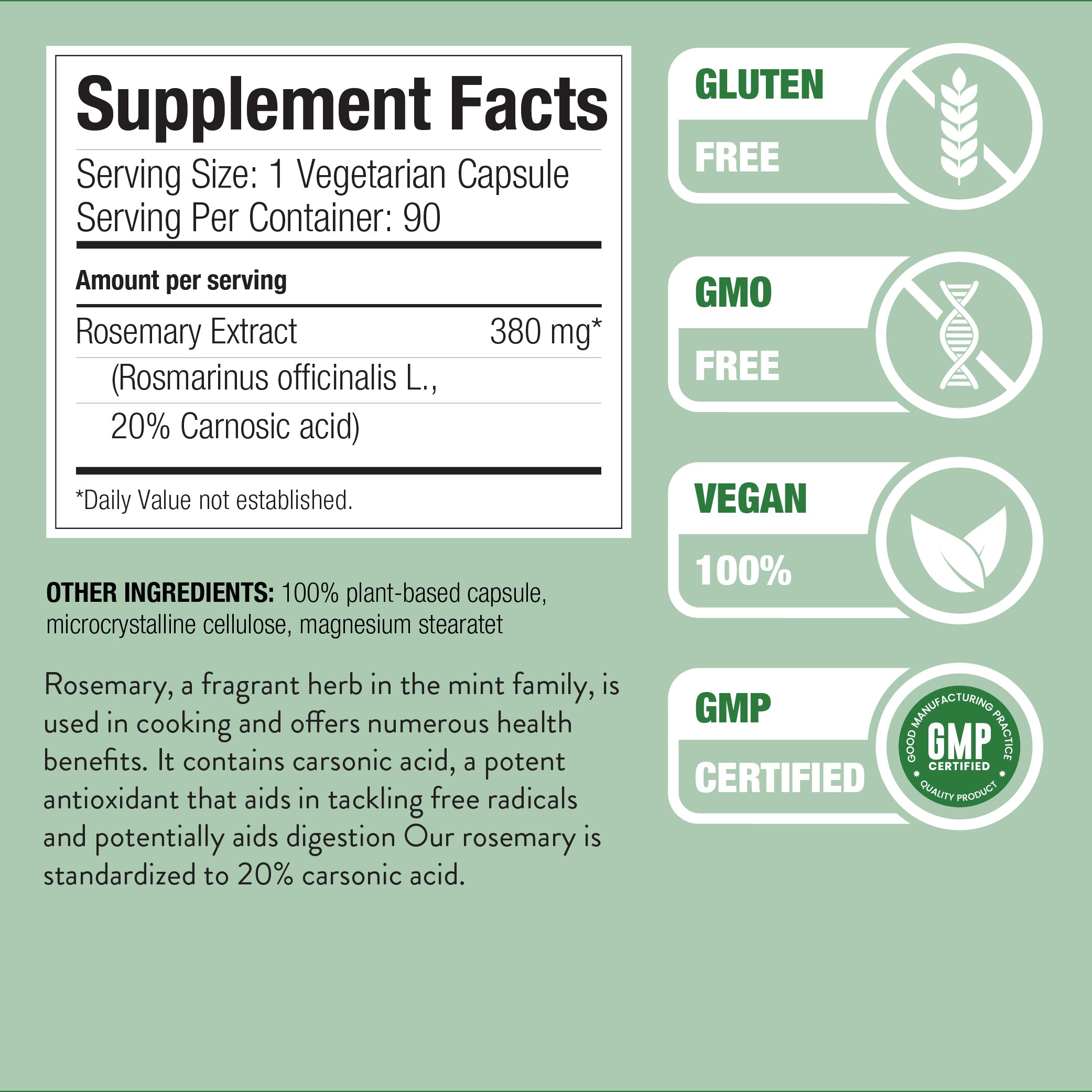Organic Rosemary Leaf Capsules – Natural Antioxidant, Memory & Immune Support, 2 Month Supply